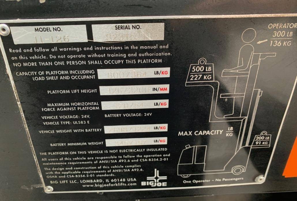2014 Electric Big Joe Joey J1 Electric Walkie Stand Up Center Control