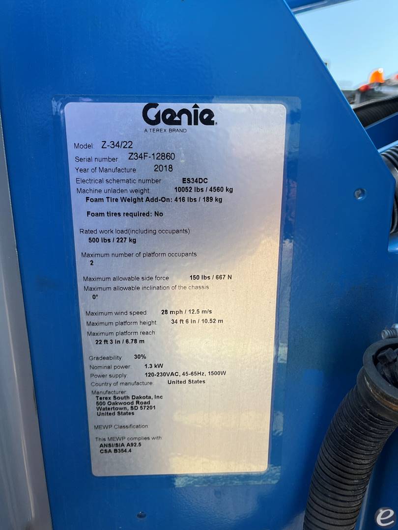 2018 Genie Z-34/22 DC