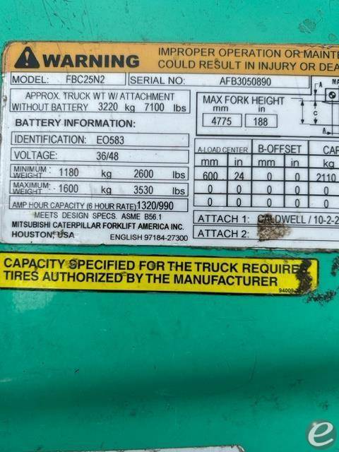 2017 Mitsubishi FBC25N2 Electric Forklift - 123Forklift