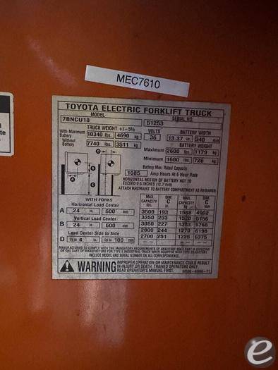 2012 Toyota 7BNCU18 Electric Forklift - 123Forklift