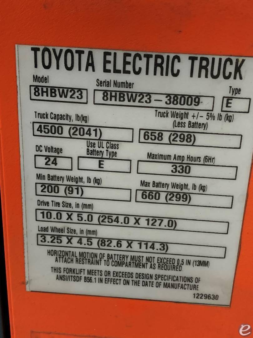 2019 Toyota 8HBW23 Electric Forklift - 123Forklift