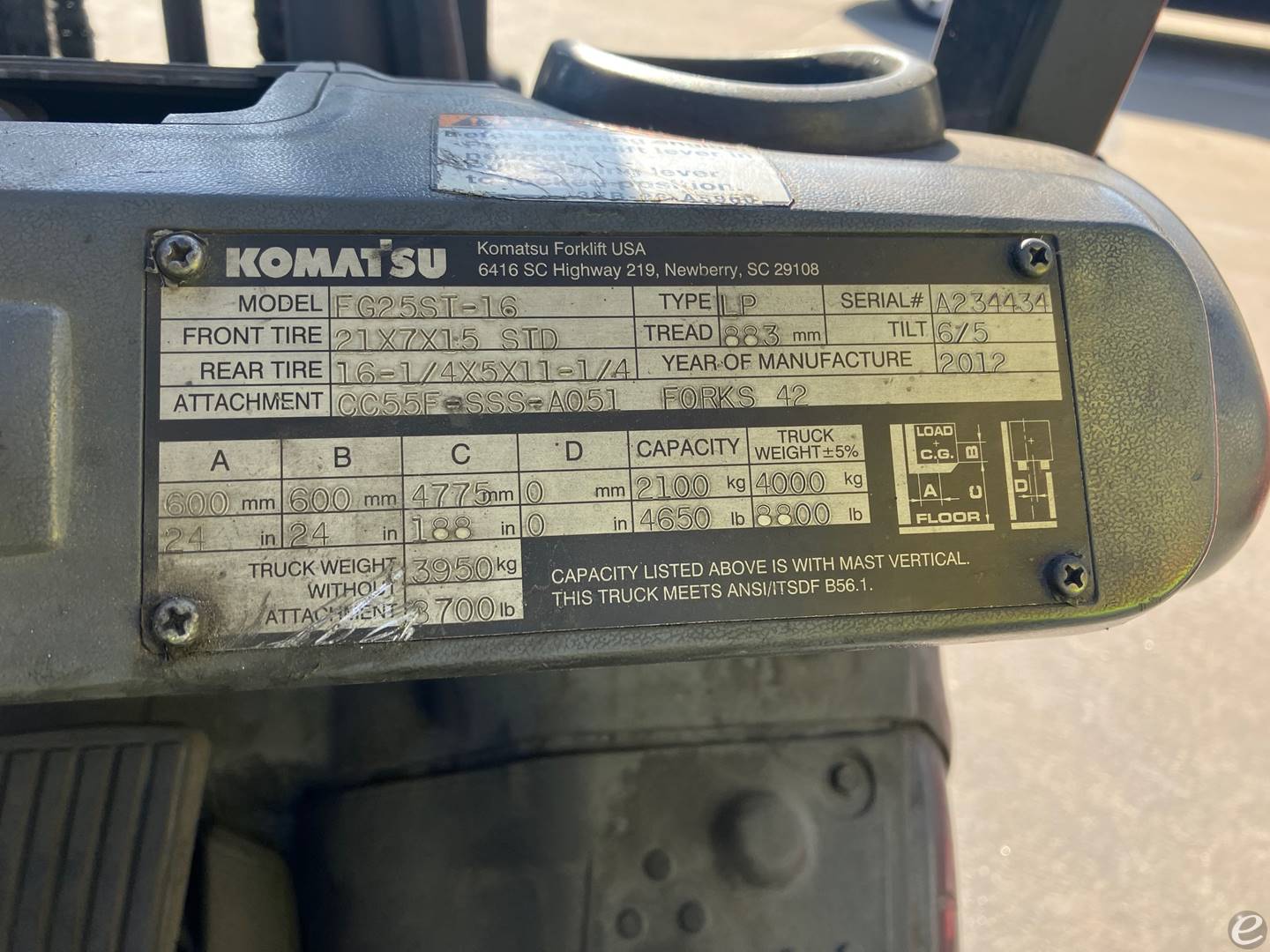 2016 Komatsu FG25ST-16 LP Gas Forkl...