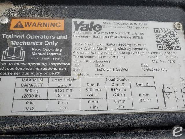 2018 Yale ESC035AD Electric Forklift - 123Forklift