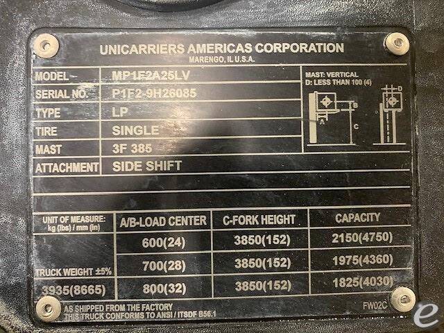 2019 Unicarriers MP1F2A25LV LP Gas Forklift - 123Forklift