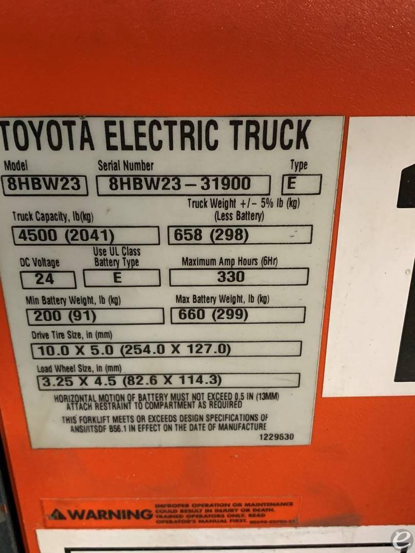 2018 Toyota 8HBW23 Electric Forklift - 123Forklift