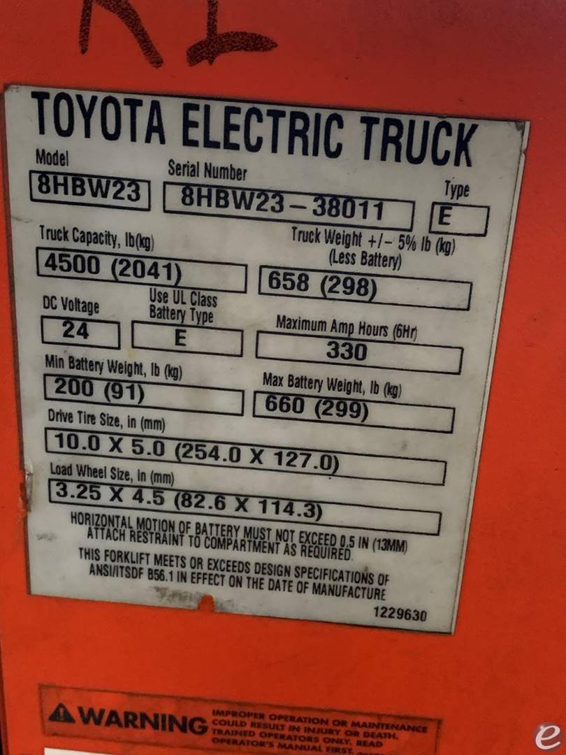 2019 Toyota 8HBW23 Electric Forklift - 123Forklift