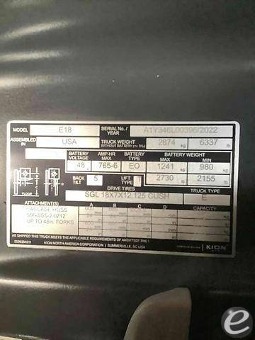 2022 Linde E18-346-20 Unavailable Forklift - 123Forklift