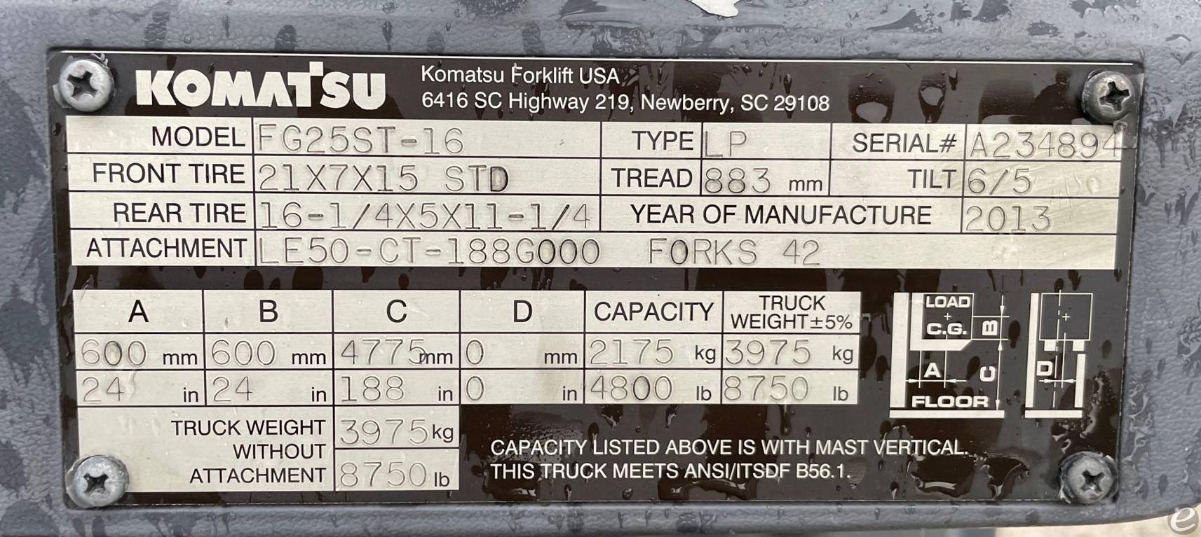 2013 Komatsu FG25ST-16 LP Gas Forklift - 123Forklift