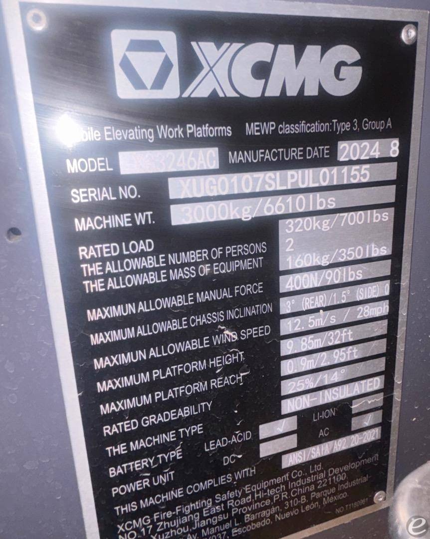 2024 XCMG XG3246AC Scissor Lift