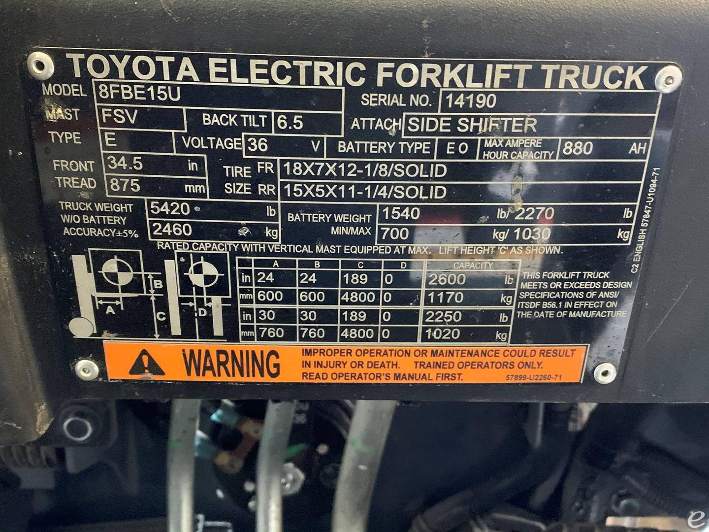 2017 Toyota 8FBE15U Electric Forklift - 123Forklift