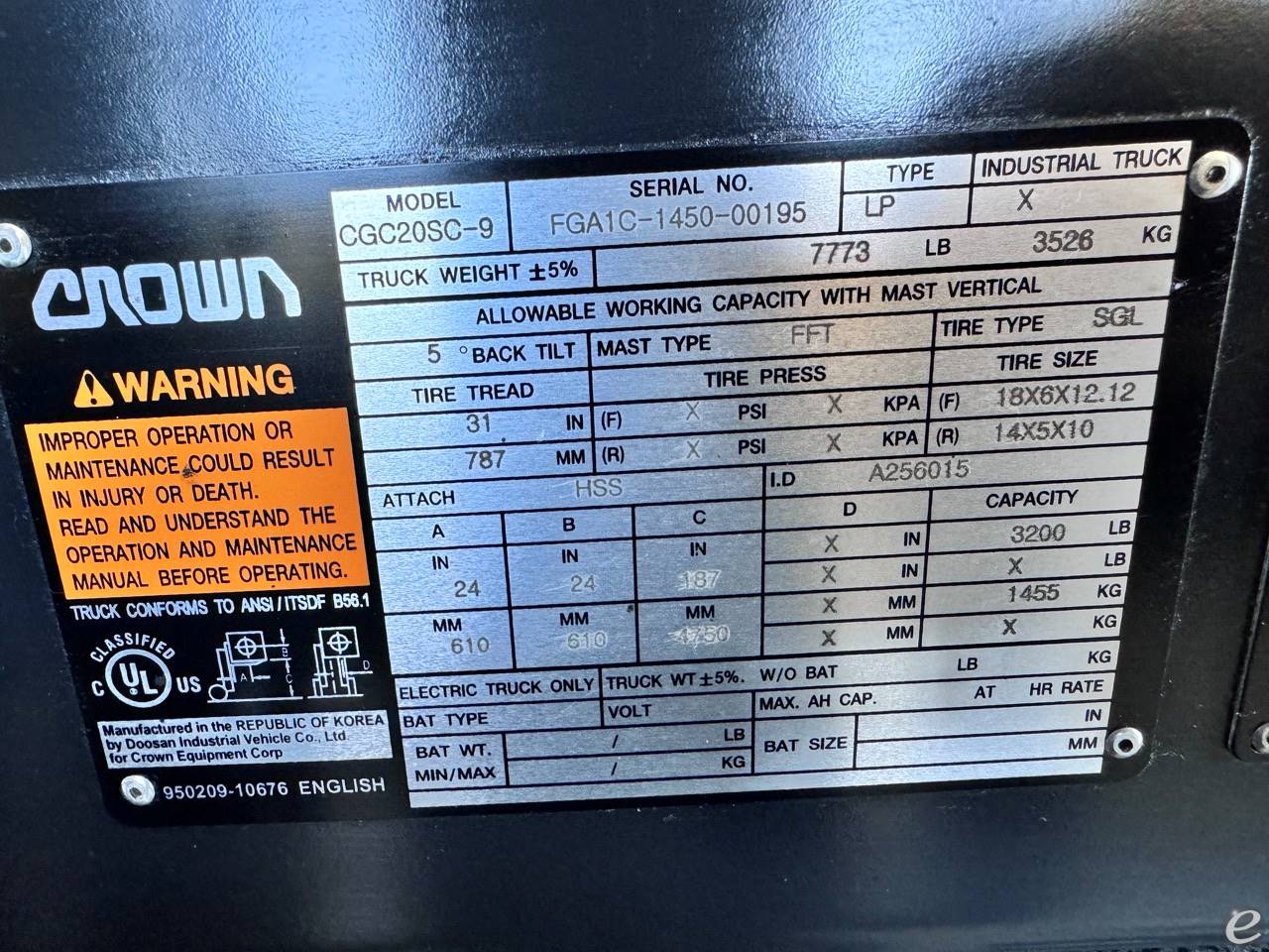 2021 Crown CGC20SC-9 LP Gas Forklift - 123Forklift