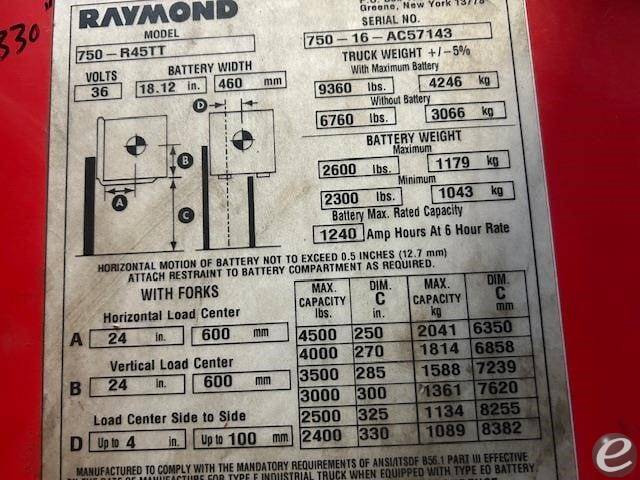 2016 Raymond 750R45TT