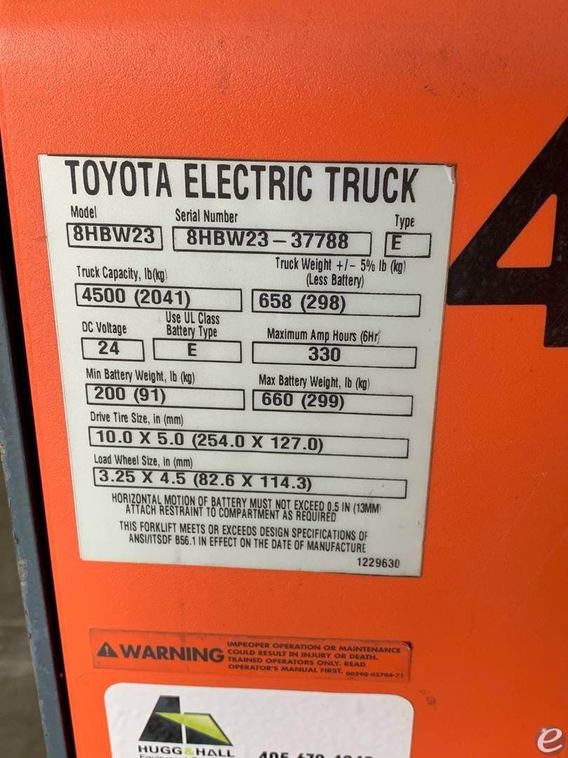2019 Toyota 8HBW23 Electric Forklift - 123Forklift