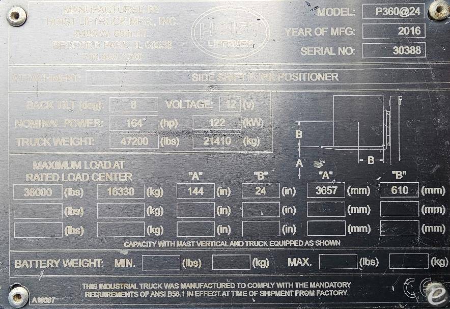 2016 Hoist Liftruck                               P360 Diesel Forklift - 123Forklift
