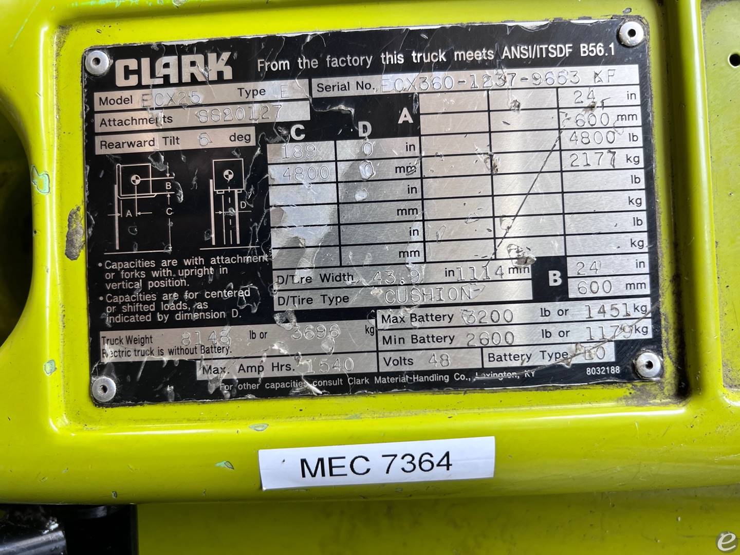 2016 Clark ECX25 Electric Forklift - 123Forklift