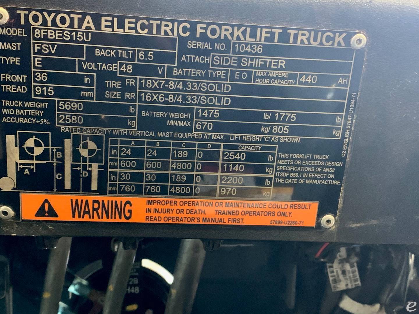 2018 Toyota 8FBES15U Electric Forklift - 123Forklift