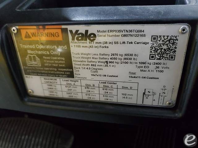 2018 Yale ERP035VT Electric Forklift - 123Forklift