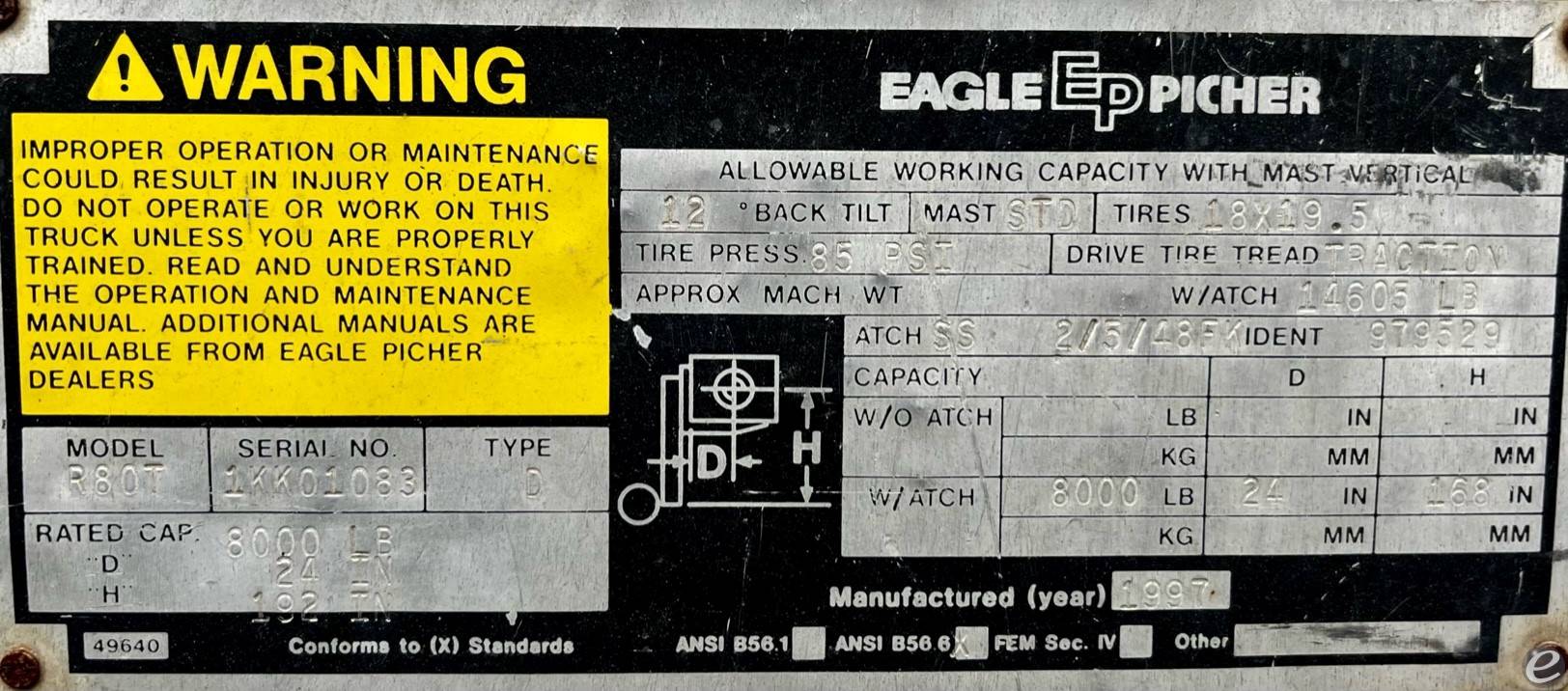 1997 Eagle Picher R80T Diesel Rough Terrain - 123Forklift