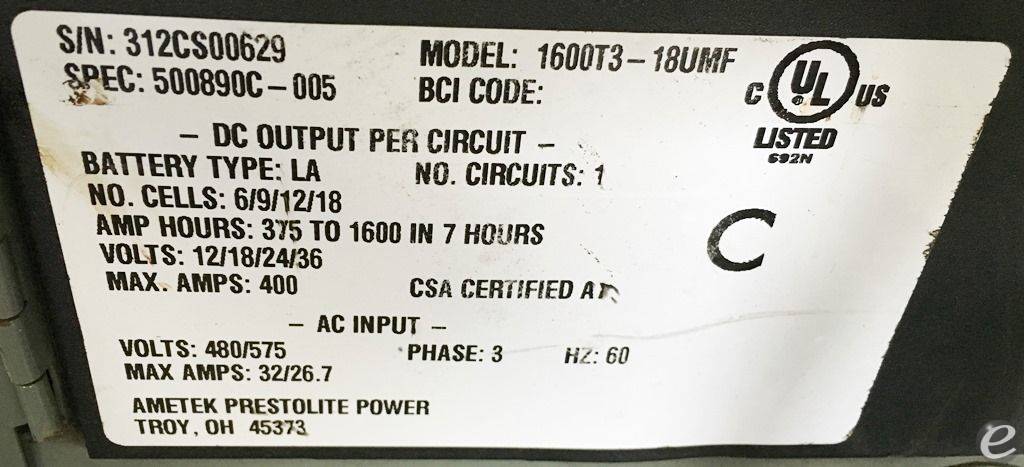 Ametek Prestolite Power 1600T3-18UMF