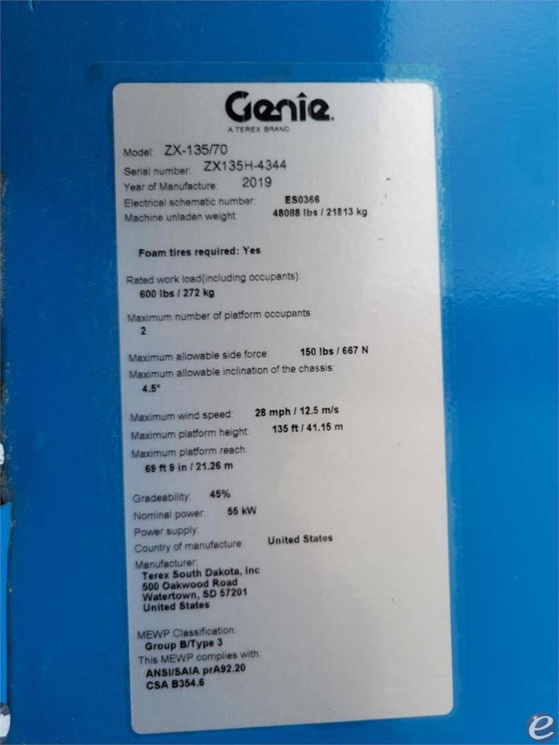 2019 Genie ZX135/70