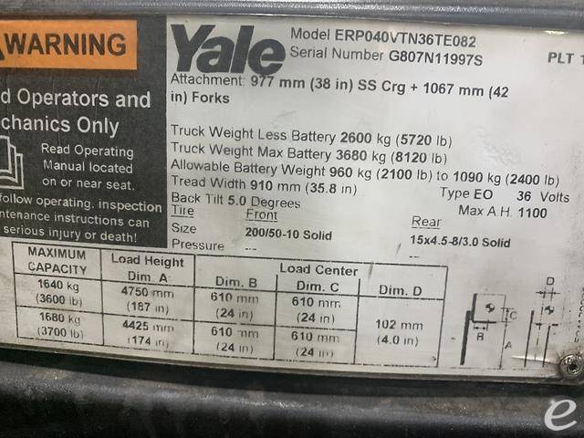2017 Yale ERP040VT Electric Forklift - 123Forklift