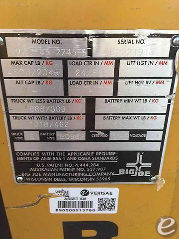  Big Joe WPT-45 27X48 Electric Forklift - 123Forklift