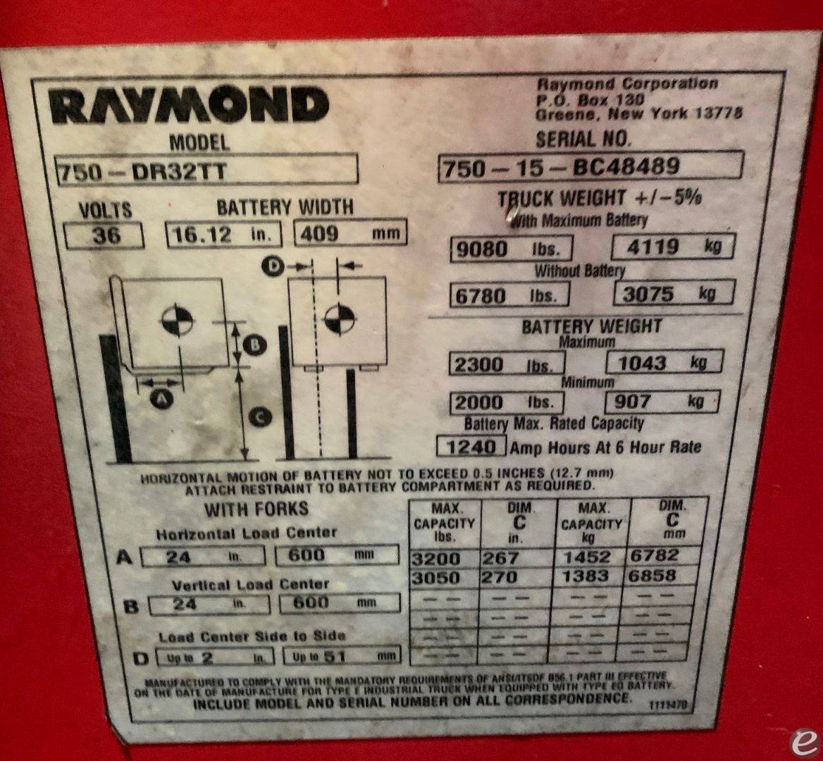 2015 Raymond 750DR32TT Deep Reach Forklift
