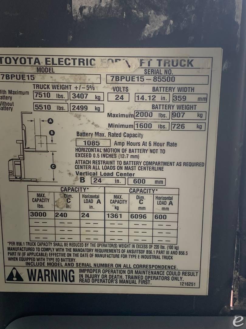 2018 Toyota 7BPUE15240 Electric Forklift - 123Forklift