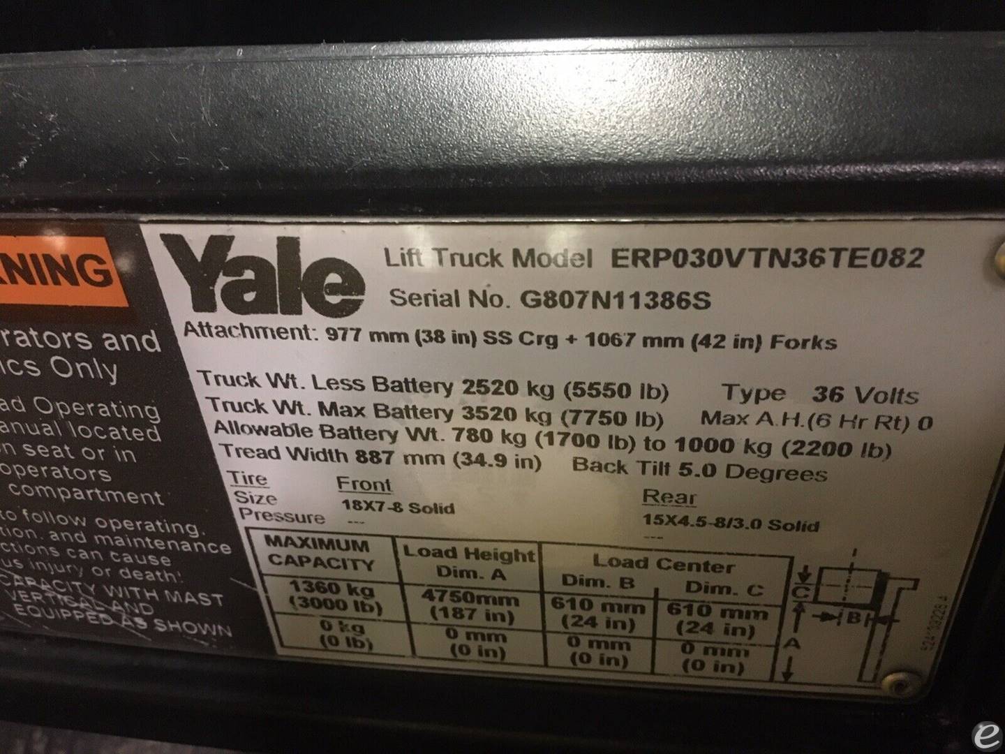 2018 Yale ERP030VTN36TE082