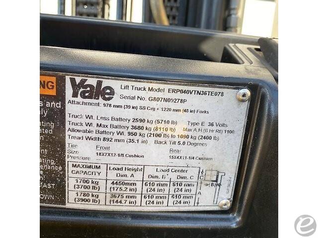 2016 Yale ERP040VT Electric Forklift - 123Forklift