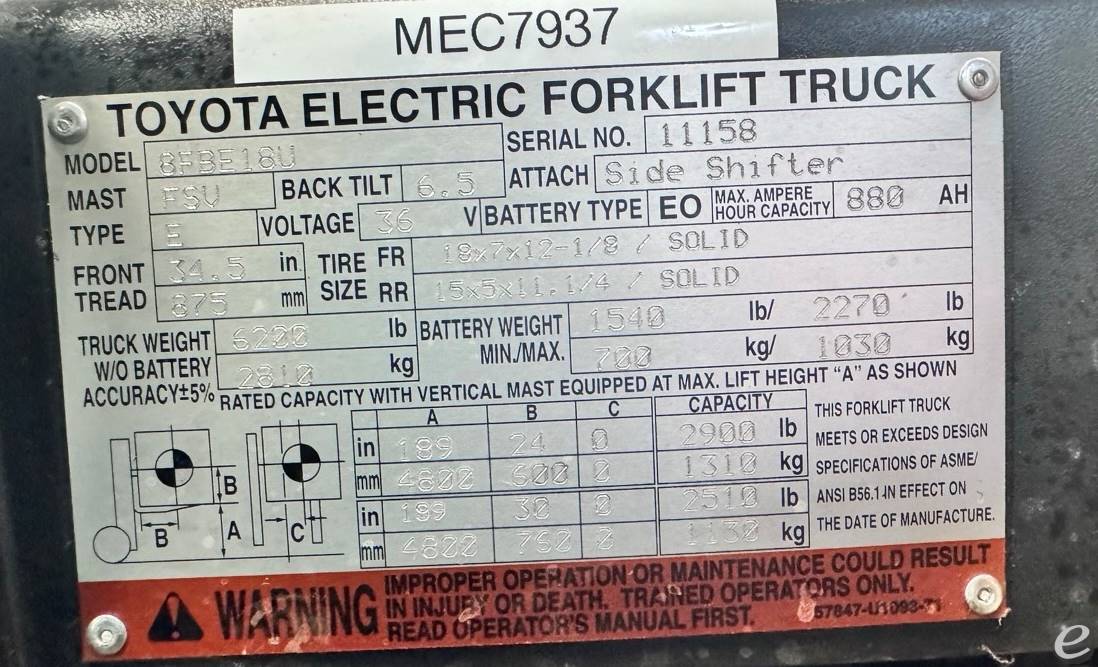 2016 Toyota 8FBE18U Electric Forklift - 123Forklift