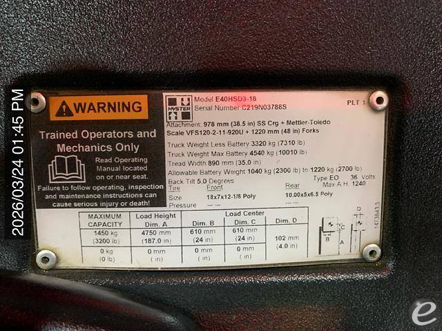 2018 Hyster E40HSD3