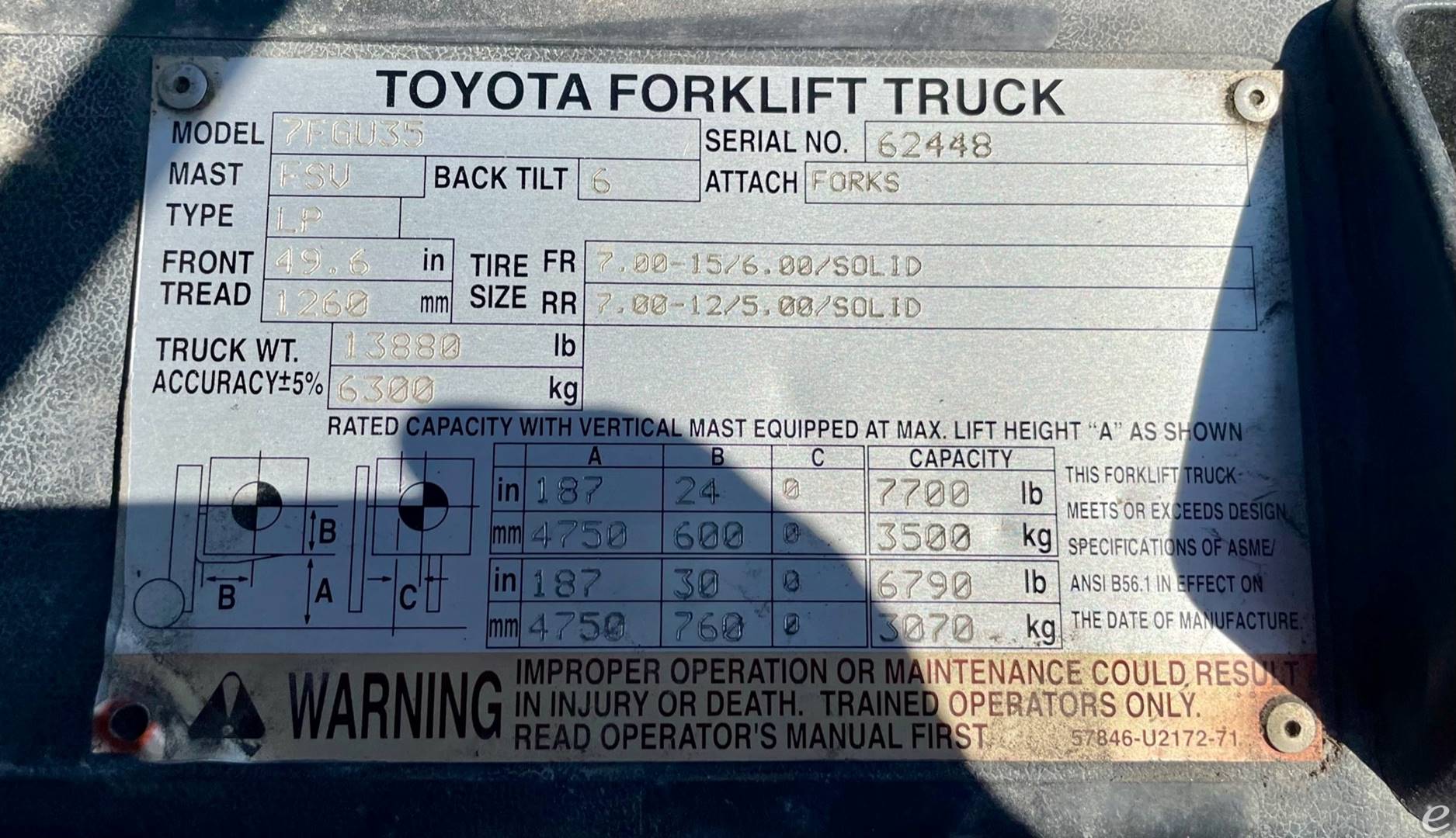 2006 Toyota 7FGU35 LP Gas Forklift