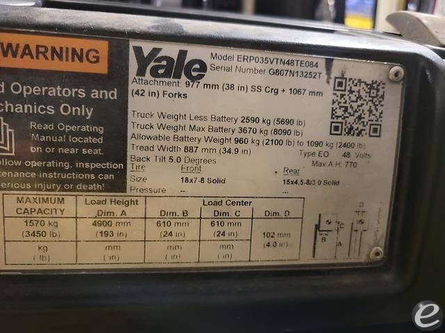 2019 Yale ERP035VT Electric Forklift - 123Forklift