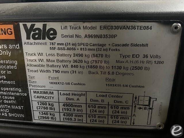 2016 Yale ERC030VA Electric Forklift - 123Forklift