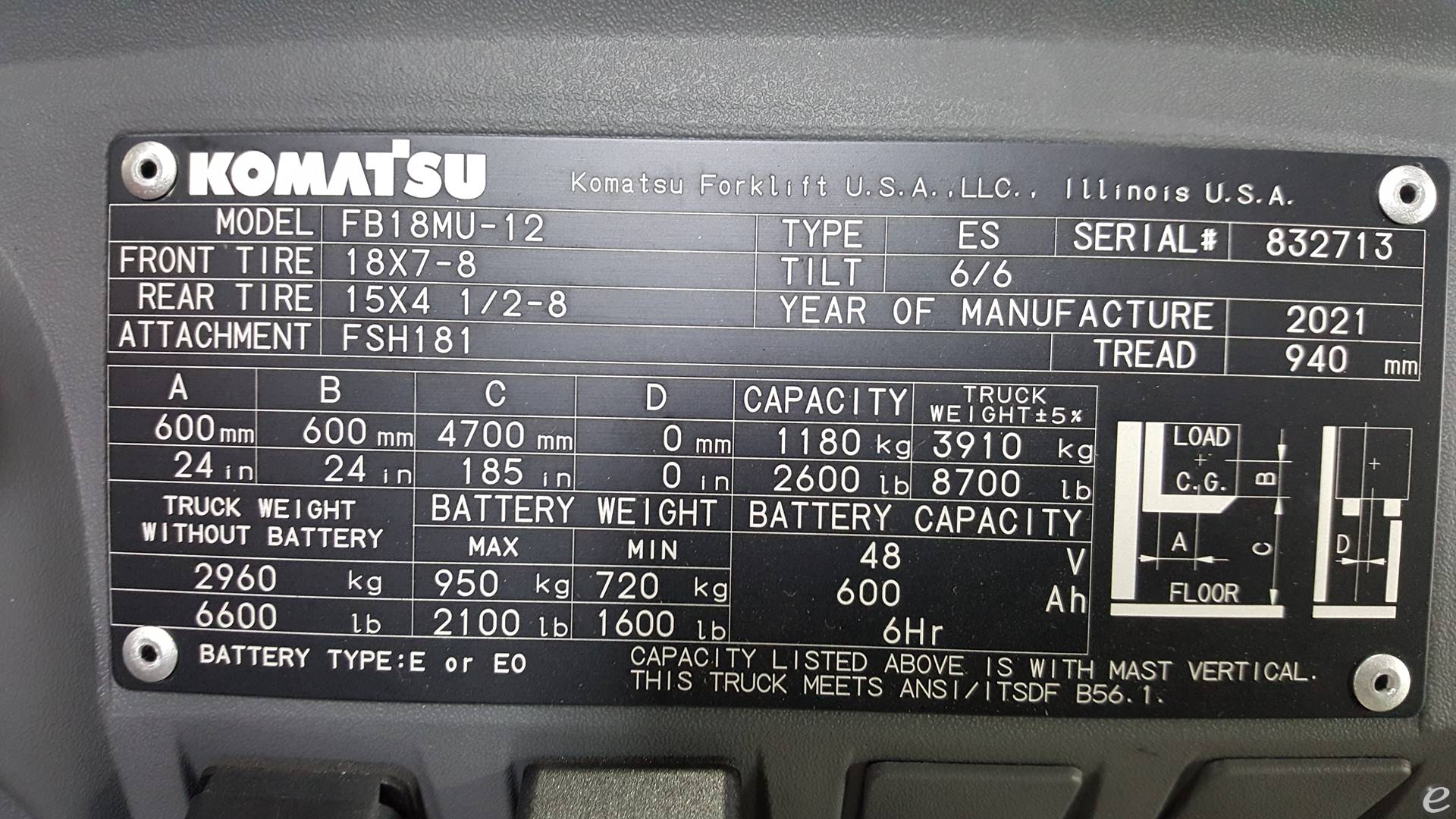2021 Komatsu FB18MU-12 Electric Forklift - 123Forklift