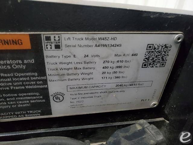 2018 Hyster W45ZHD Electric Forklift - 123Forklift