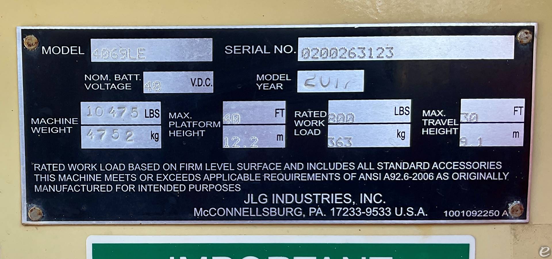 2017 JLG 4069LE
