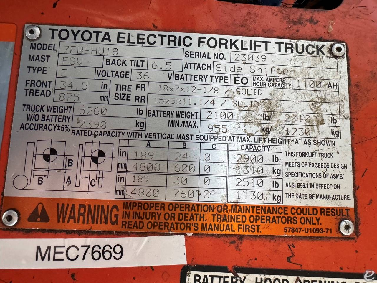2013 Toyota 7FBEHU18 Electric Forkl...