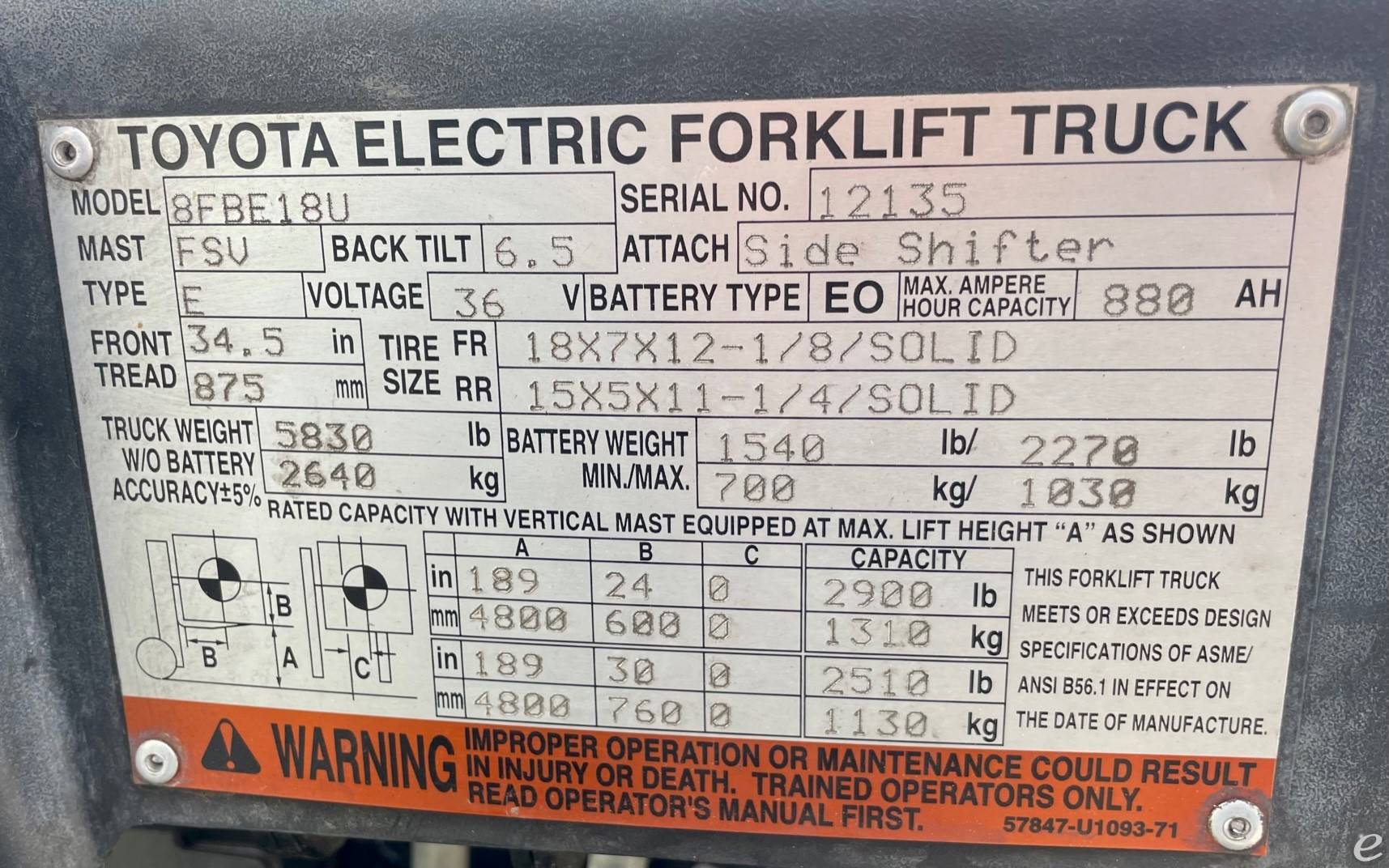 2016 Toyota 8FBE18U Electric Forklift - 123Forklift