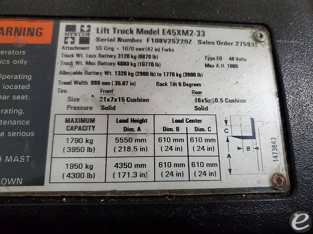 2002 Hyster E45XM2 Electric Forklift - 123Forklift