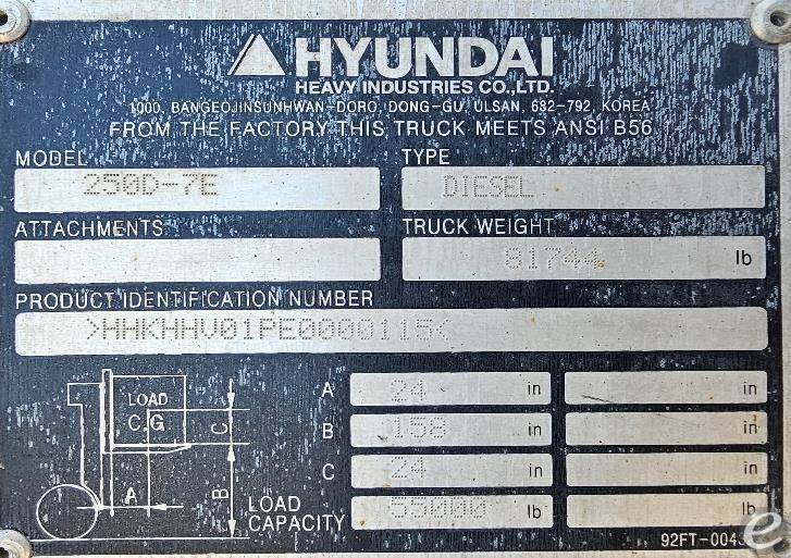 2013 Hyundai 250D-7E Diesel Forklift - 123Forklift