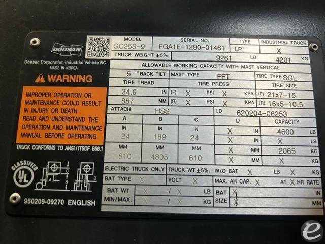 2021 Doosan GC25S-9 LP Gas Forklift - 123Forklift