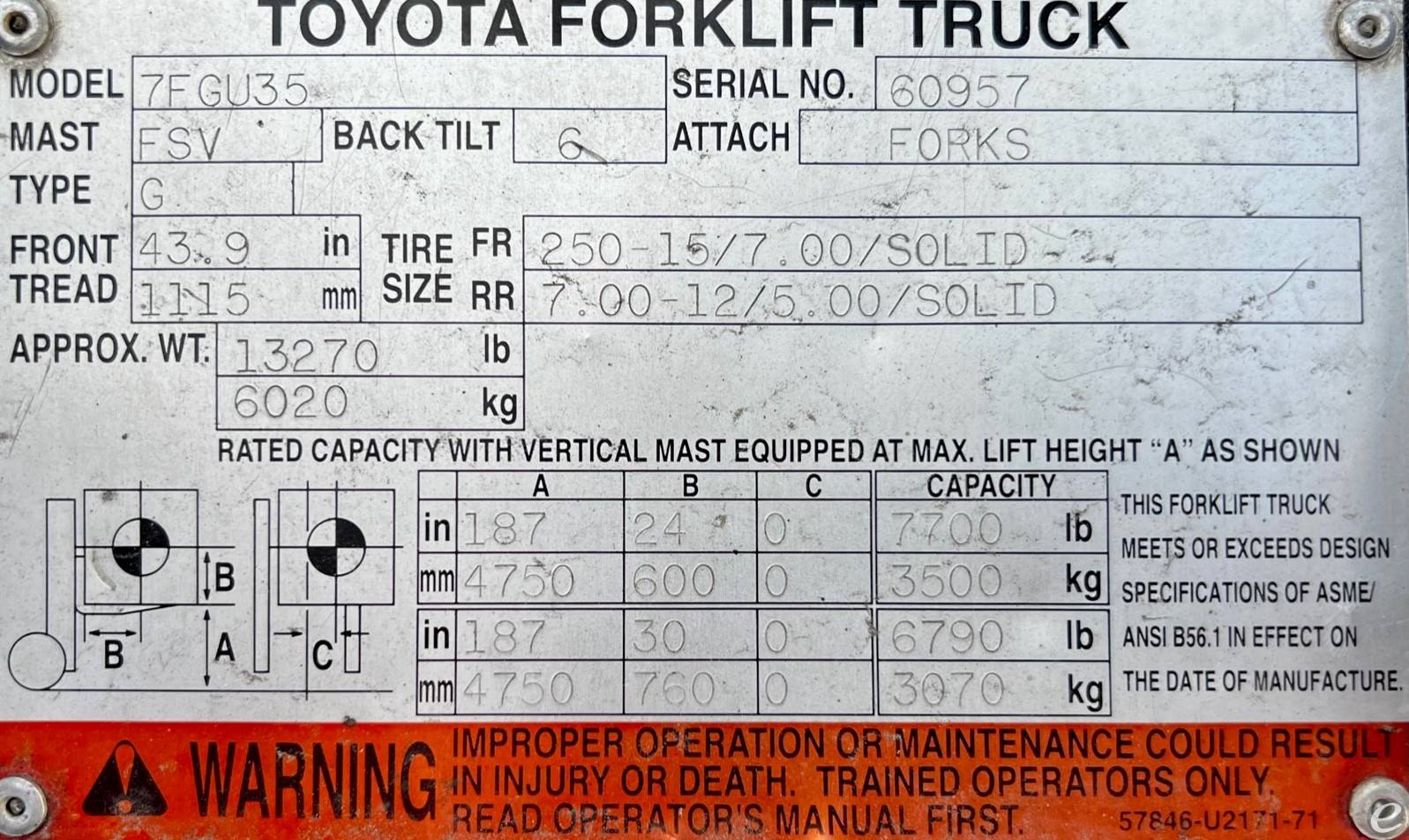 2003 Toyota 7FGU35 LP Gas Forklift - 123Forklift
