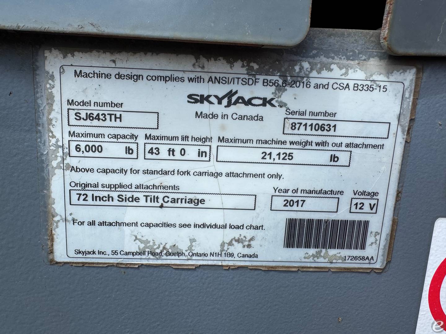 2017 Skyjack SJ643TH