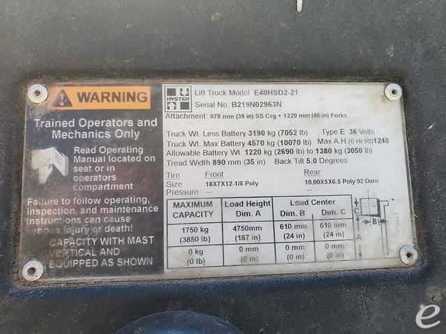 2015 Hyster E40HSD2 Electric Forklift - 123Forklift