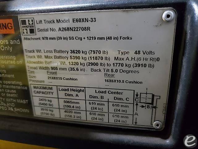 2017 Hyster E60XN Electric Forklift - 123Forklift