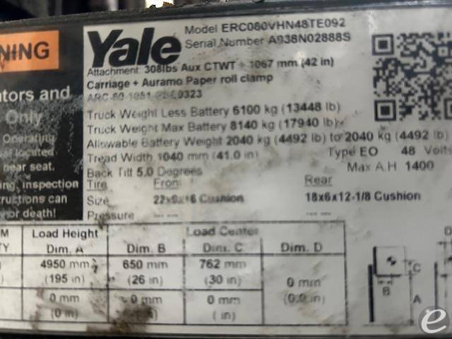 2018 Yale ERC080VH Electric Forklift - 123Forklift