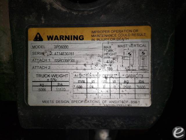 2011 Diesel Cat 2PD6000 Pneumatic Tire 4 Wheel Sit Down