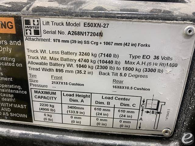 2015 Hyster E50XN Electric Forklift - 123Forklift